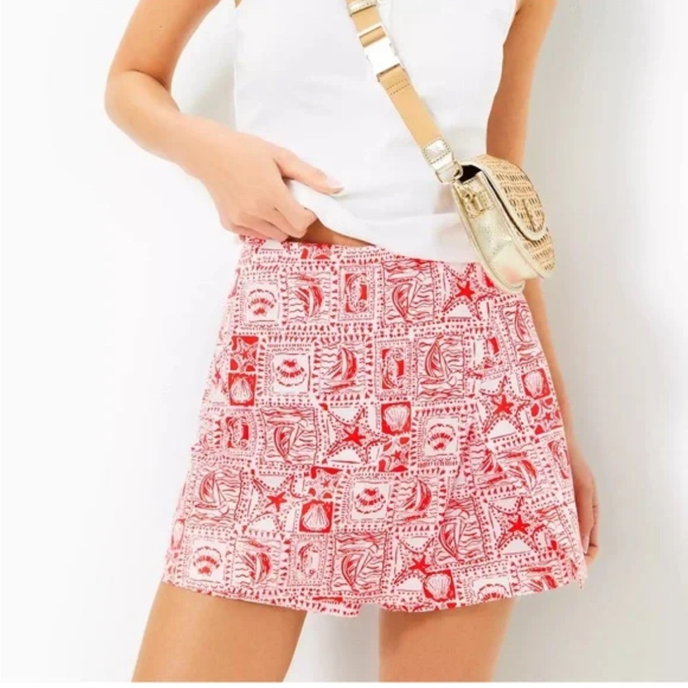 LILLY PULITZER "Alicent" Preppy Nautical Mini Skort Seaside Harbor Mizner Red 10